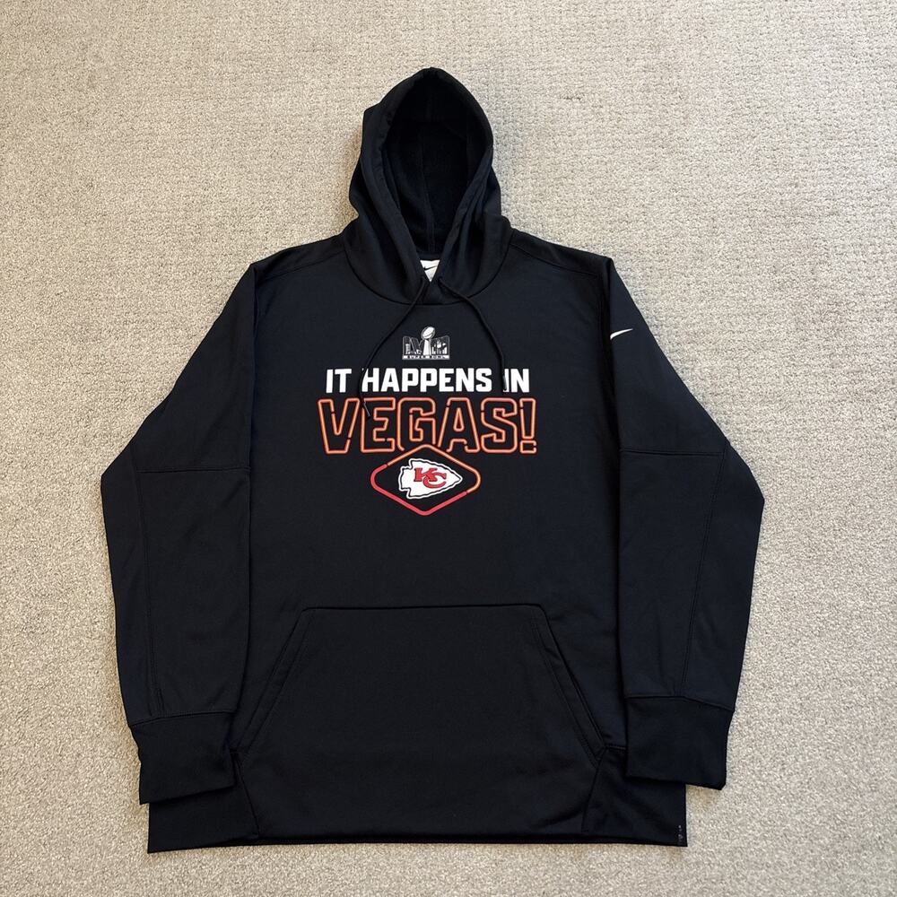 Nike Kansas City Chiefs NFL Dri Fit Super Bowl Vegas Black Hoodie Men Sz XL